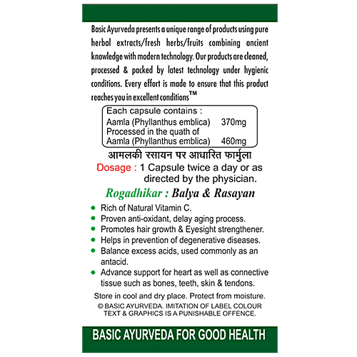 Basic Ayurveda Aamla Capsules - Vitamin C Supplement, For Hair & Skin Health, 40 pcs  