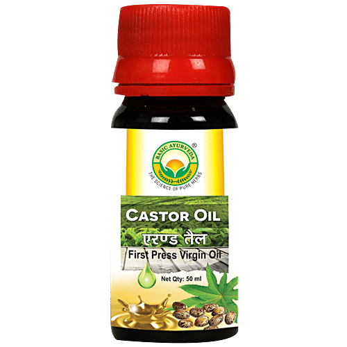 Basic Ayurveda Virgin Castor Oil - First Press, Relieves Constipation, Skin Health Use, 50 ml  