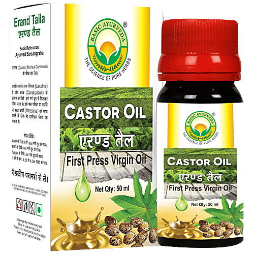 Basic Ayurveda Virgin Castor Oil - First Press, Relieves Constipation, Skin Health Use, 50 ml  