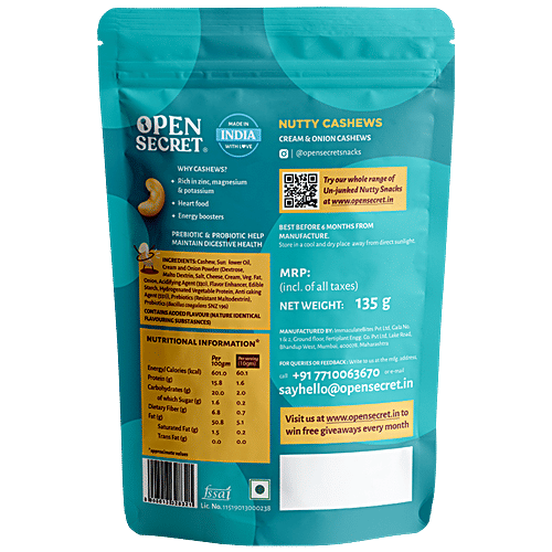 Buy Open Secret Nutty Cashews Cream & Onion, Rich In Protein Online