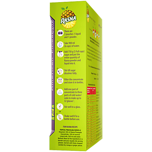 Rasna Fruit Fun - American Pineapple, 32 Glasses, 61 g Mono Carton 