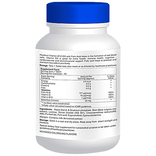 Buy Healthvit Vitamin B12+D3 Supplement Tablets With Folic Acid Online at Best Price of Rs 800