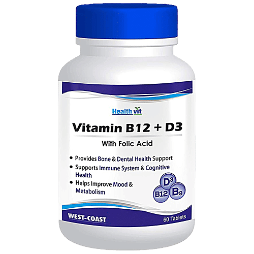 Buy Healthvit Vitamin B12+D3 Supplement Tablets With Folic Acid Online