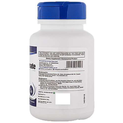 Buy Healthvit Health Supplement Capsules Zinc Gluconate, 50 mg Online