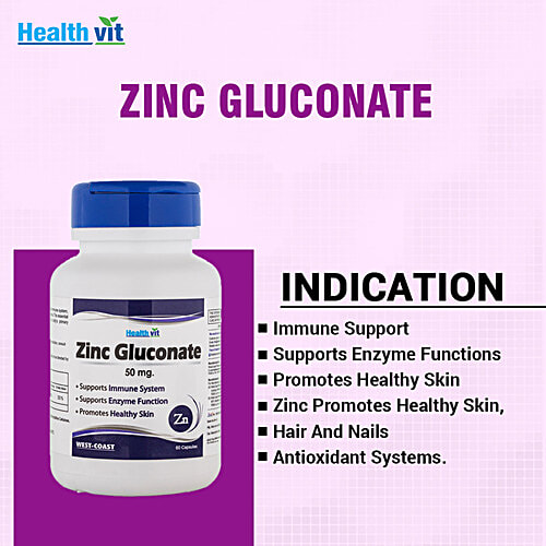 Buy Healthvit Health Supplement Capsules Zinc Gluconate, 50 mg Online