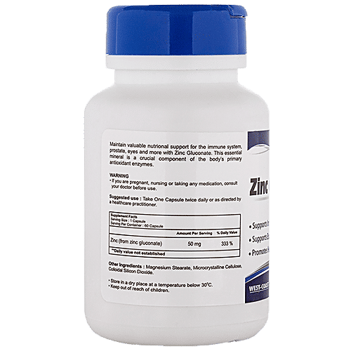 Buy Healthvit Health Supplement Capsules Zinc Gluconate, 50 mg Online