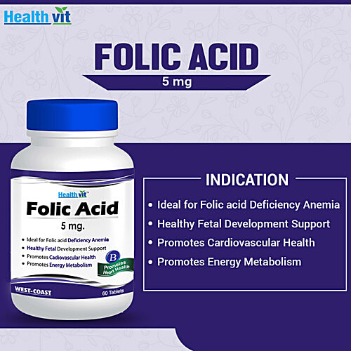 Healthvit Folic Acid Tablets - 5 mg, 60 pcs  
