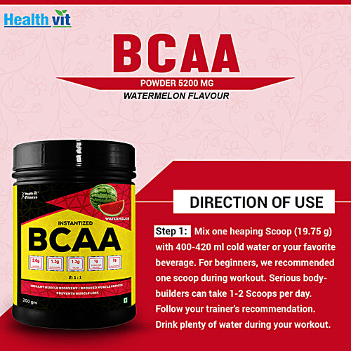 Healthvit Fitness BCAA 5200 mg, Watermelon Flavour, 200 g