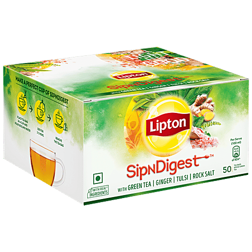 Lipton SipNDigest - With Green Tea, Ginger, Tulsi & Rock Salt, Spiced Green Tea Bags, 90 g (50 Bags x 1.8 g Each) 