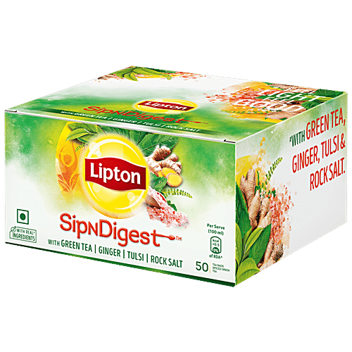 Lipton SipNDigest - With Green Tea, Ginger, Tulsi & Rock Salt, Spiced Green Tea Bags, 90 g (50 Bags x 1.8 g Each) 