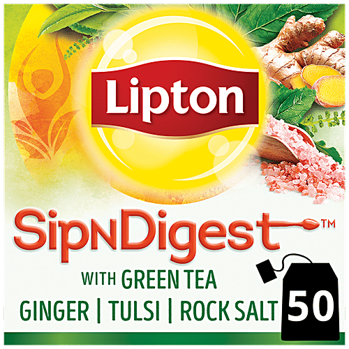 Lipton SipNDigest - With Green Tea, Ginger, Tulsi & Rock Salt, Spiced Green Tea Bags, 90 g (50 Bags x 1.8 g Each) 