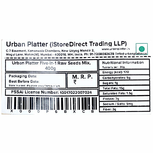 Urban Platter 5-In-1 Raw Seeds Mix -  Raw Sunflower, Pumpkin, Flaxseed, Sesame, Watermelon, 400 g  