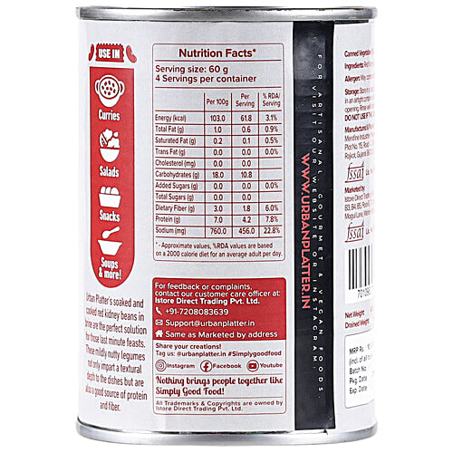 Urban Platter Red Kidney Beans/Rajma In Brine, 400 g  