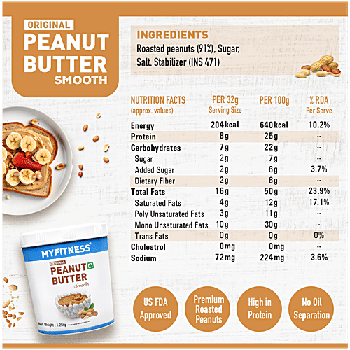 Myfitness Original Peanut Butter - Smooth, 1.25 Kg  