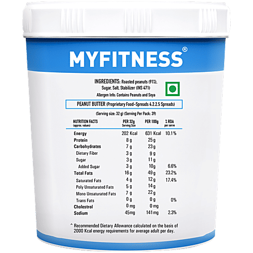 Myfitness Original Peanut Butter - Crunchy, 1.25 Kg  High in Protein
 No Oil Separation
 Healthy & Tasty
 Premium Roasted Peanuts