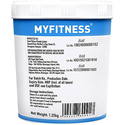 Myfitness Natural Peanut Butter - Crunchy, 1.25 Kg  Healthy & Tasty
 High in Protein
 No Oil Separation