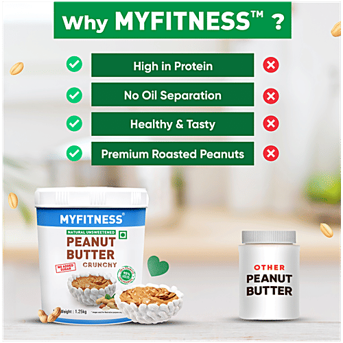 Myfitness Natural Peanut Butter - Crunchy, 1.25 Kg  Healthy & Tasty
 High in Protein
 No Oil Separation