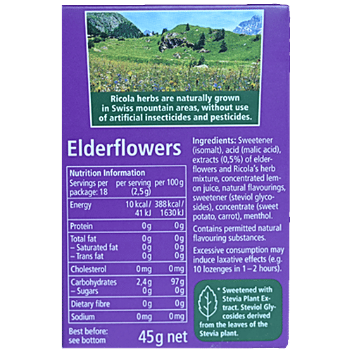 Ricola Swiss Herb Lozenges - Elderflowers, Sugar-free, Soothing, Great Taste, 45 g  