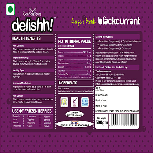 Delishh Blackcurrant - Frozen Fresh, 500 g Box Frozen Fresh
 Naturally Nutritious