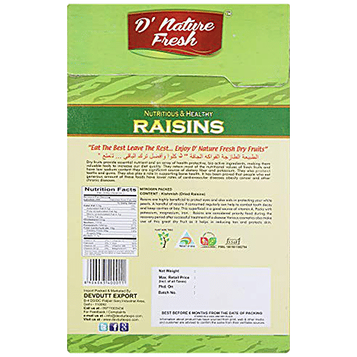 D NATURE FRESH Indian Green Raisins, 500 g Box