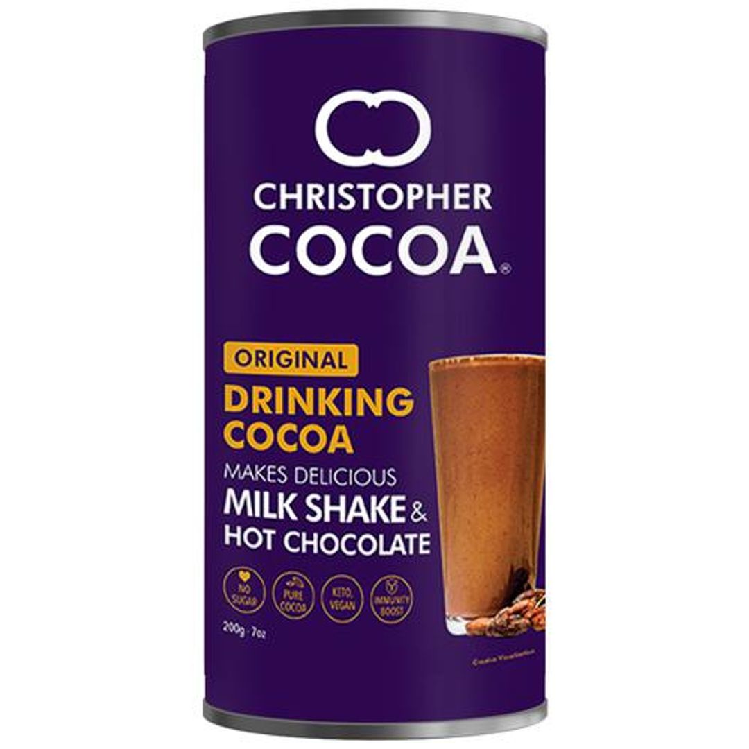Christopher Cocoa Drinking Cocoa Powder - Original, Dark, No Sugar, Great For Baking, 200 g 