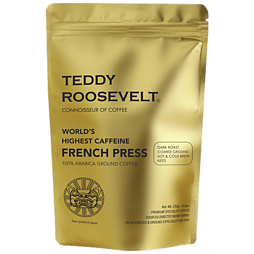 Teddy Roosevelt Coffee Powder - French Press, High Caffeine, Arabica Dark Roast Coarse Ground, Make Hot/Cold Brew, 250 g  