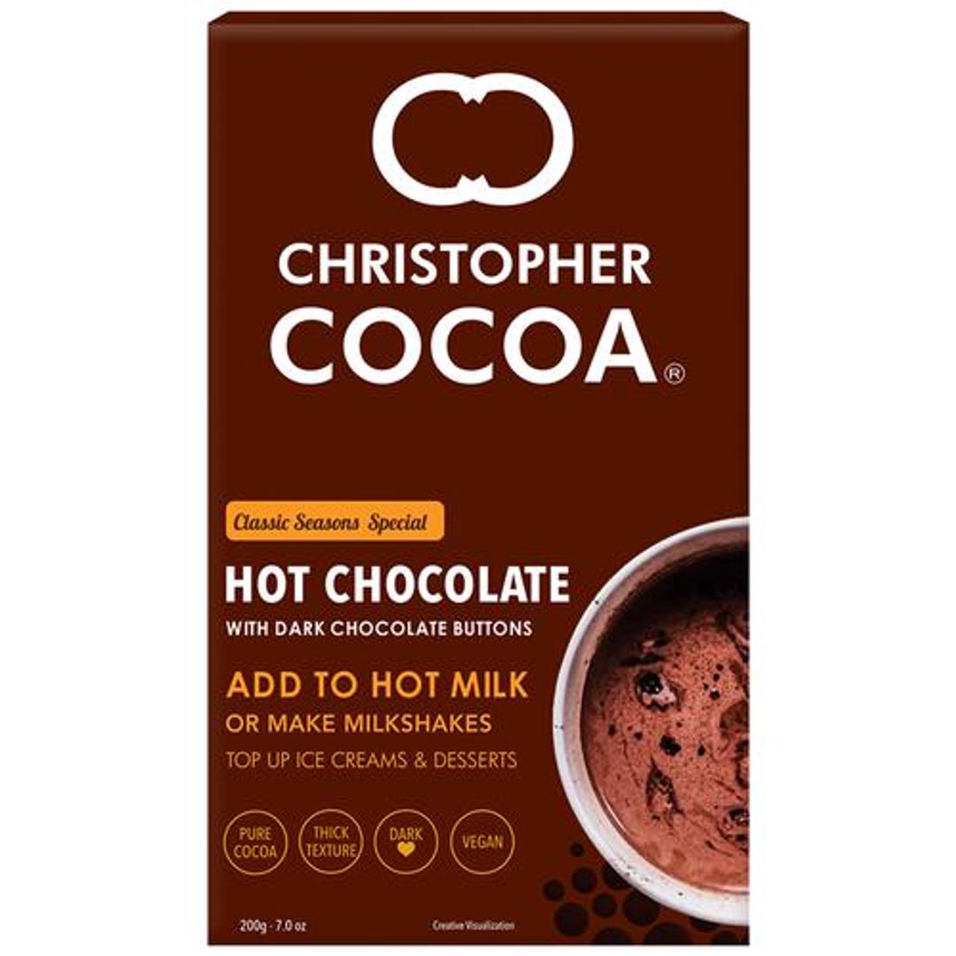 Christopher Cocoa Hot Chocolate - With Dark Chocolate Buttons, Classic Season Special, For Milkshakes, 200 g 