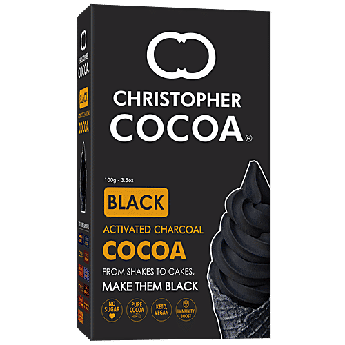 Christopher Cocoa Activated Charcoal Dark Cocoa - Black, Unsweetened, Baking Use, For Cake, Hot Chocolate, Drinking Shakes, 100 g