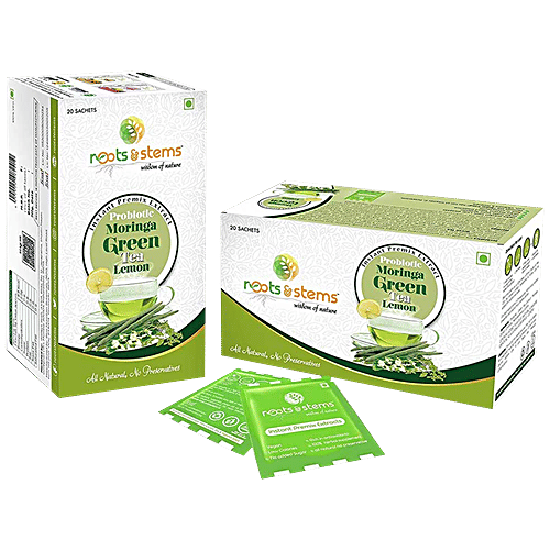 Buy ROOTS & STEMS Probiotic Green Tea Moringa, Lemon Online at Best