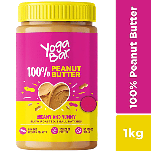 Yoga Bar Peanut Butter - Creamy, Roasted, High In Protein, Non-GMO, No Added Sugar, 1 kg  Peanut Butter
  High In Protein
  Non-GMO
  No Added Sugar