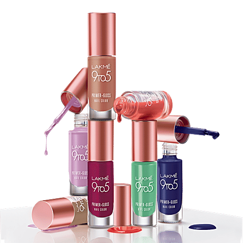 Lakme Nail Colour - 9 To 5 Primer + Gloss, Scarlet Blaze, 6 ml  