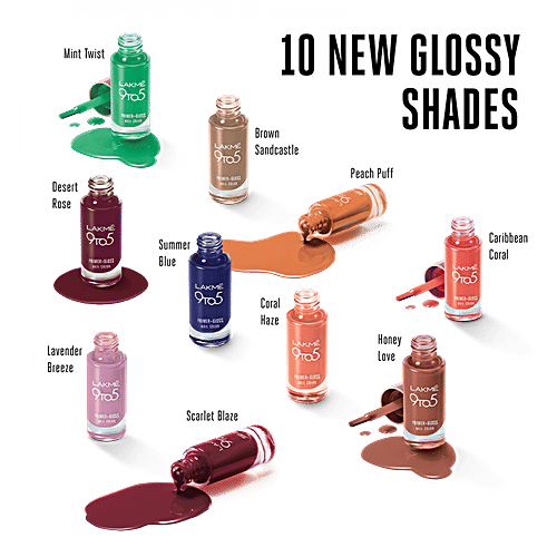 Lakme Nail Colour - 9 To 5 Primer + Gloss, Scarlet Blaze, 6 ml  