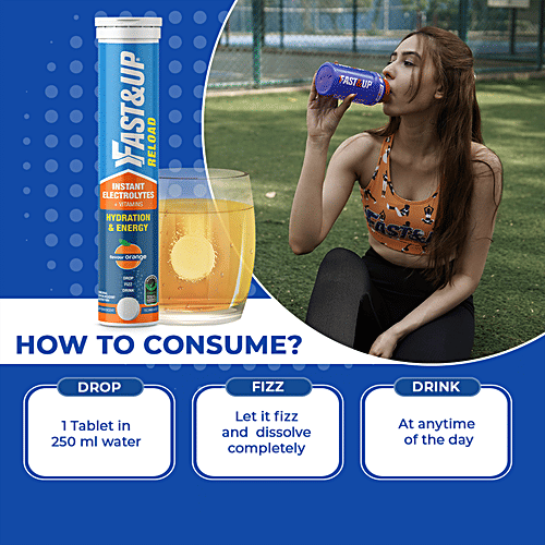 Fast&Up Reload Electrolyte Energy & Hydration Drink - Effervescent Tablets - Orange Flavour, 20 pcs