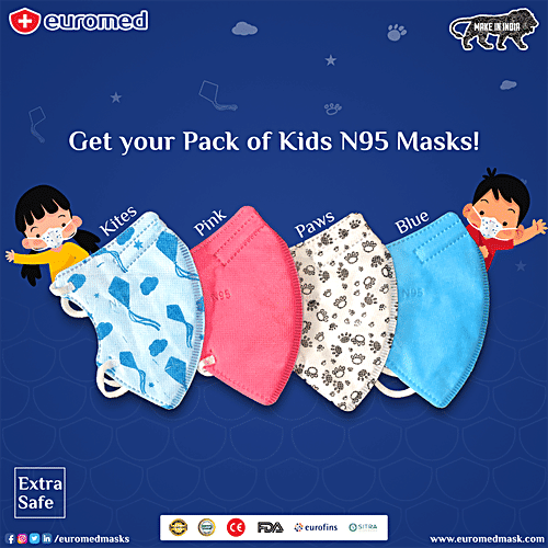 Euromed Kids' N95 Face Mask With 5 Layer Protection, 4 pcs  