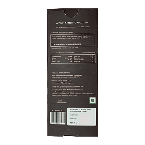 Daarzel Zero Sugar 70% Cocoa Dark Chocolate With Hazelnuts - Sugar-free, Vegan, Gluten-free, 50 g  