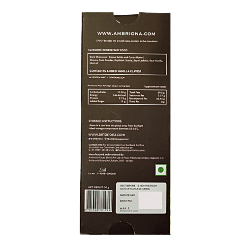 Daarzel Zero Sugar 70% Coca Dark Chocolate With Mint - Sugar-free, Made With Stevia, 50 g  
