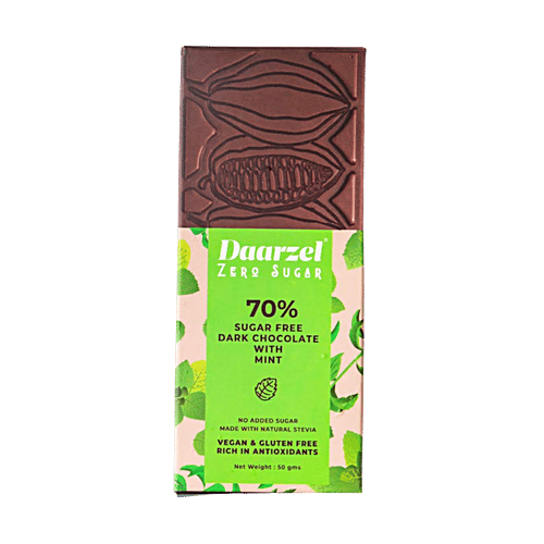 Daarzel Zero Sugar 70% Coca Dark Chocolate With Mint - Sugar-free, Made With Stevia, 50 g  