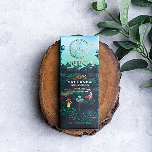 Ambriona 80% Sri Lankan Cocoa Dark Chocolate - Sugar-free, Vegan, Gluten-free, 50 g Distinct Acidic Taste
Strong Citrus Flavours