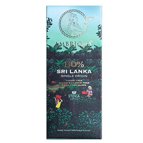 Ambriona 80% Sri Lankan Cocoa Dark Chocolate - Sugar-free, Vegan, Gluten-free, 50 g Distinct Acidic Taste
Strong Citrus Flavours