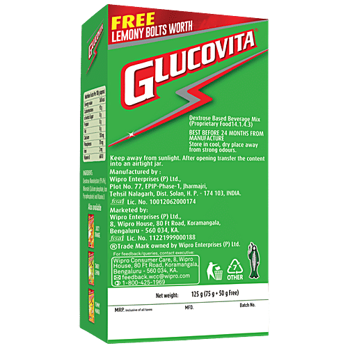 Glucovita Instant Energy Powder - Nutrition Drink With 99. 4% Pure Glucose, 125 g (75 g + 50 g Free)