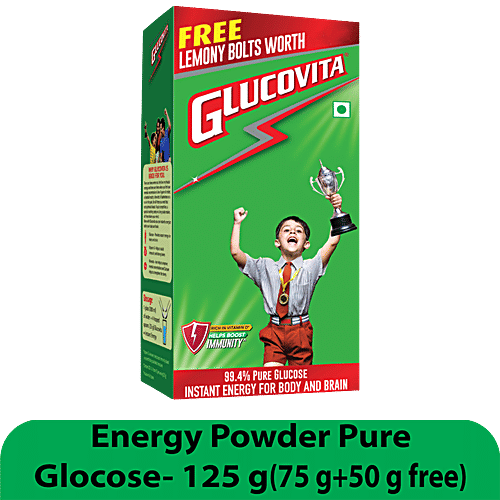 Glucovita Instant Energy Powder - Nutrition Drink With 99. 4% Pure Glucose, 125 g (75 g + 50 g Free)