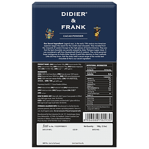 Didier & Frank Pure Cacao Powder - Unsweetened, Dark, 100 g Vegan