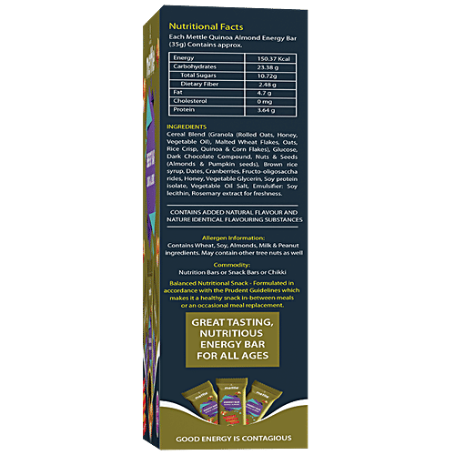 Buy Mettle Energy Bar Quinoa Almond, No Added Sugars, High Fiber