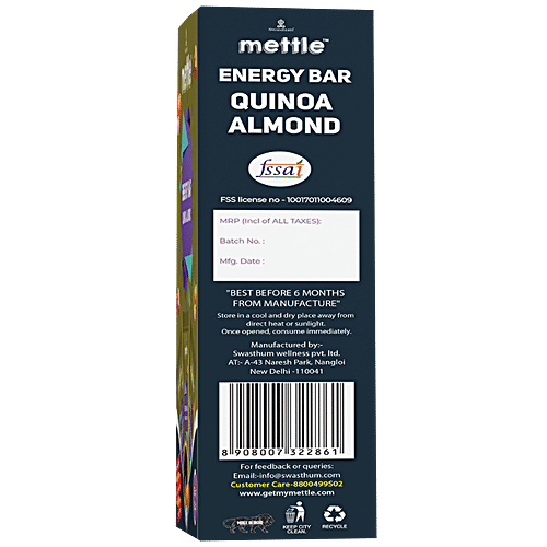Buy Mettle Energy Bar Quinoa Almond, No Added Sugars, High Fiber