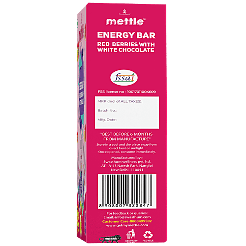 Buy Mettle Energy Bar Red Berries With White Chocolate, No Added