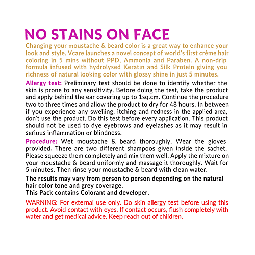 Buy Vcare Moustache & Beard Dye Shampoo Colours in 5 Mins Online at