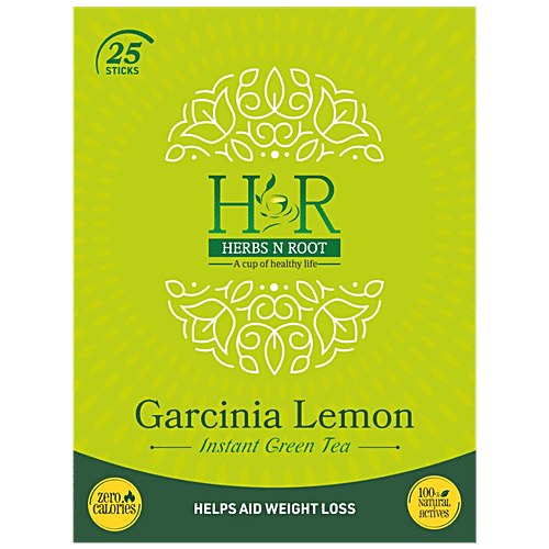 Herbs N Root Garcinia Lemon Instant Green Tea - Lemon Flavour, Great For Weight Loss, Natural Extracts, 50 g (25 Sticks x 2 g)