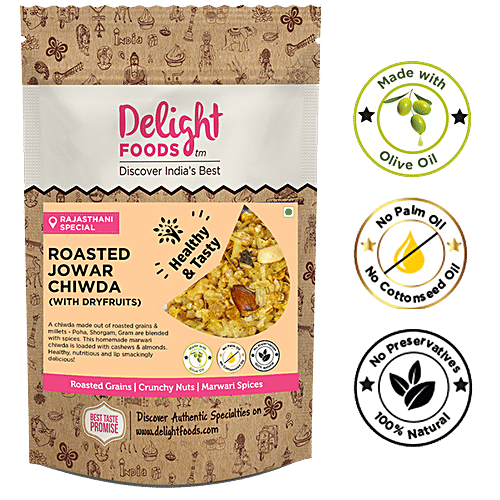 Delight Foods Roasted Poha Jowar Dry Fruits Chiwda In Olive oil, 200 g  