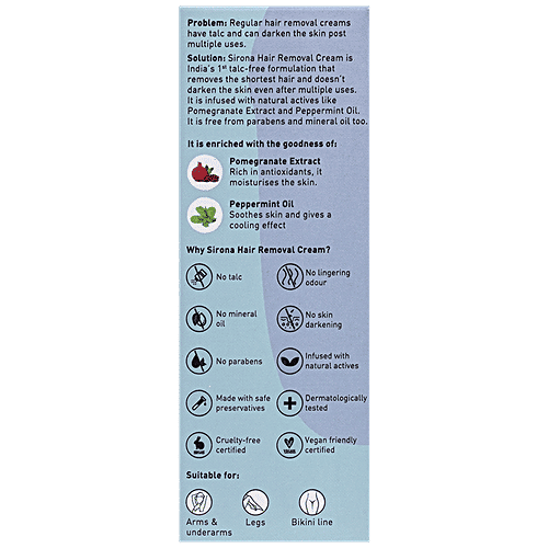 SIRONA Hair Removal Cream for Women, Normal Skin - 100 gm| with No Talc, No Harmful Chemicals | Ideal for Bikini Line, Underarm, Legs | Dermatologically Tested, 100 g