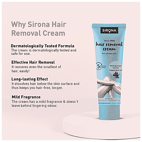 SIRONA Hair Removal Cream for Women, Normal Skin - 100 gm| with No Talc, No Harmful Chemicals | Ideal for Bikini Line, Underarm, Legs | Dermatologically Tested, 100 g